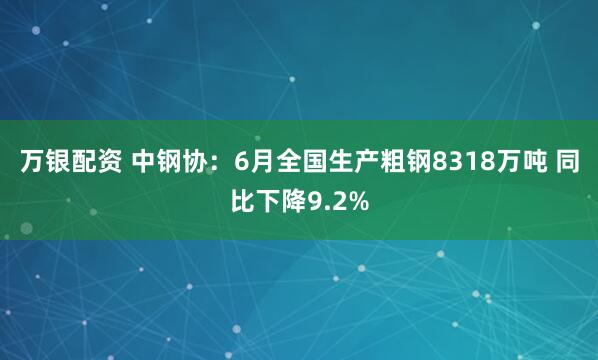 万银配资 中钢协：6月全国生产粗钢8318万吨 同比下降9.2%